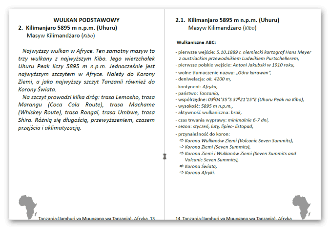 Korona Wulkanów Ziemi- przykładowe strony dziennika wypraw